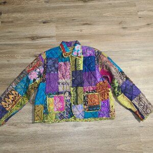 Vtg ArteZen size M Snap Jacket Top Lightweight 100% Silk Quilted Reversible